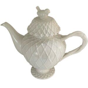 Porcelain Teapot With Bird and Trellis Design